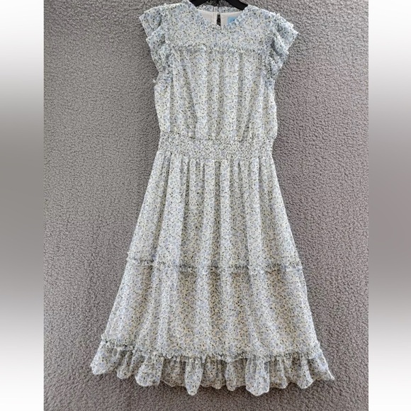 CeCe Smocked-Waist Cottage Core Midi Dress  1X New Ivory Blue Green 
Retail $129 - Picture 4 of 8